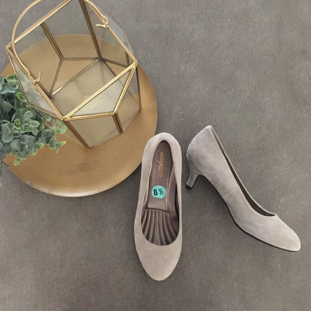 Gray Suede Kitten Heels